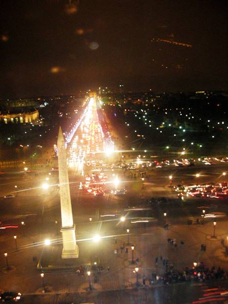 view of the Champs-Élysées from the ferris wheel