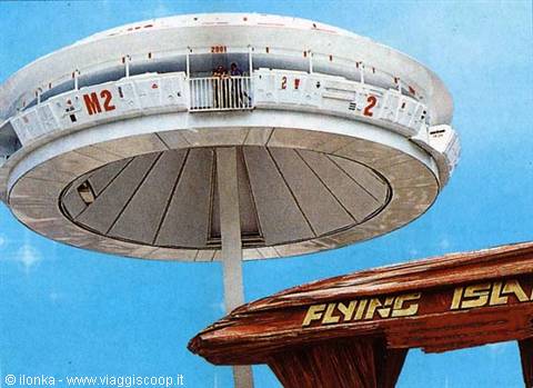 Flying Island aerial carousel ride, structure lifted by central pillar
