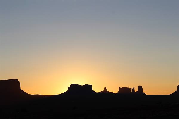 Dawn over Monument Valley from the balcony of the room at Gouldings Lodge