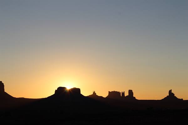 Dawn over Monument Valley from the balcony of the room at Gouldings Lodge