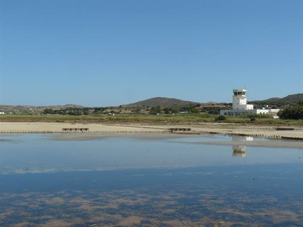 The island's small airport behind the salt flats