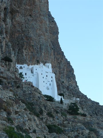 White Hozoviotissa monastery built into the rocky cliff of Amorgos