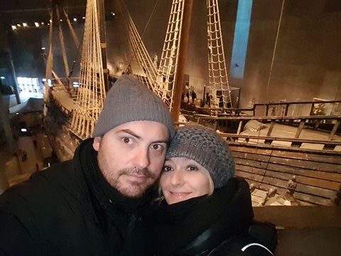 Selfie in front of the Vasa ship at the Stockholm museum