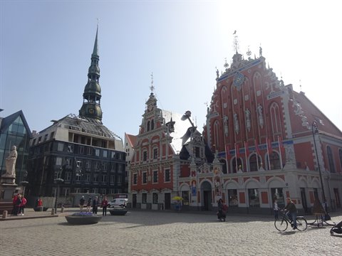 House of the Blackheads and St. Peter's spire over Riga's town hall square