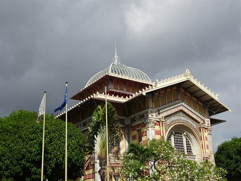 Schœlcher Library in Fort-de-France, metal dome under cloudy sky