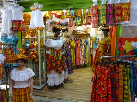 Shop with mannequins in colorful traditional creole dresses, Fort-de-France