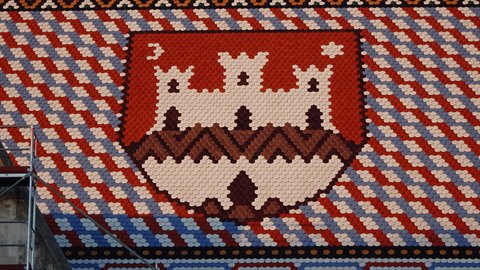 Zagreb coat of arms in colored tiles on St. Mark's Church roof