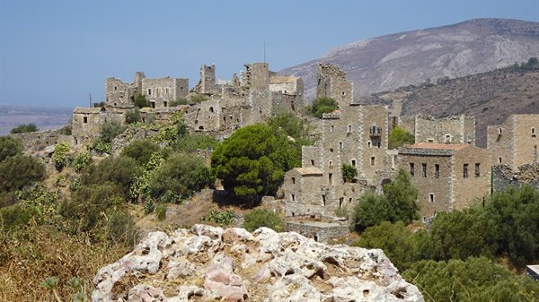Ancient stone villages of Mani, silent under the Greek sun.