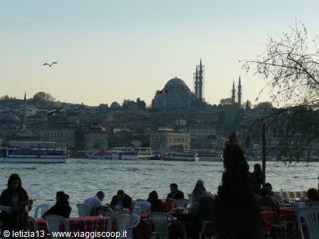 Tea tables by the Golden Horn in front of Istanbul's New Mosque