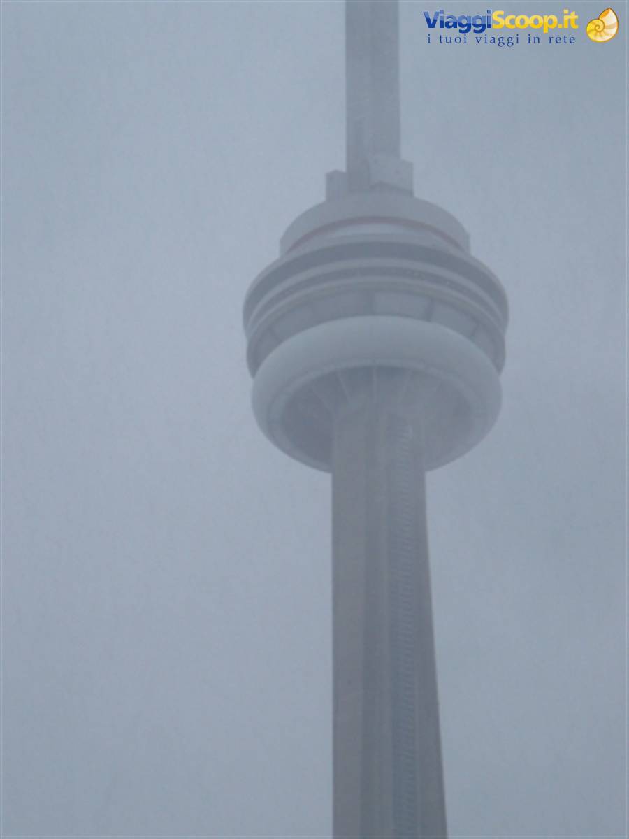 The CN Tower in Toronto shrouded in thick fog
