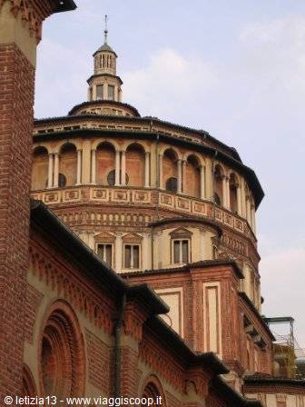 Renaissance drum of Santa Maria delle Grazie in Milan, red bricks in daylight