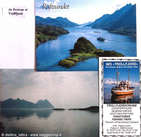 Raftsundet postcard with MS Trollfjord ship and cruise brochure