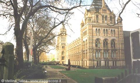 Natural History Museum in London, brick facade among bare trees