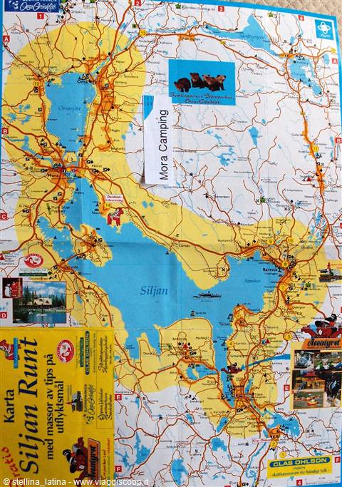Tourist map of Lake Siljan highlighting Mora Camping