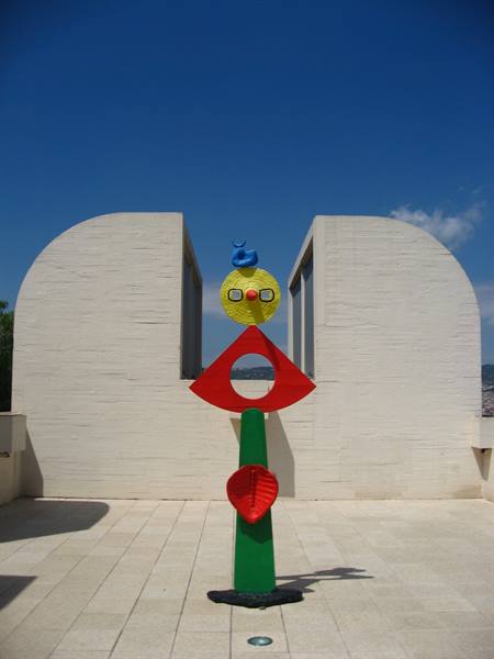 Colorful Miró sculpture on the Fundació terrace in Barcelona