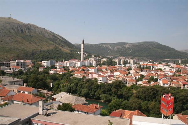 View of Mostar from the Muslim minaret, visitable for a fee.