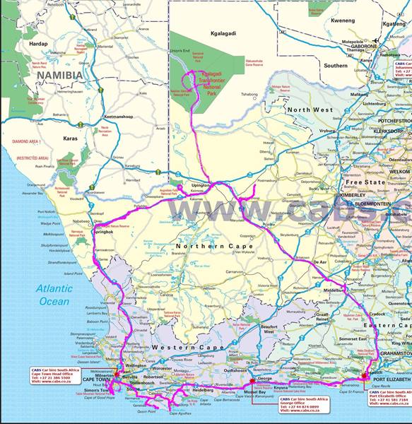 map with our itinerary marked in pink