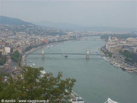 The Danube with the Chain Bridge and Parliament under haze, Budapest
