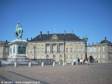 Equestrian bronze statue in front of Amalienborg royal palace in Copenhagen