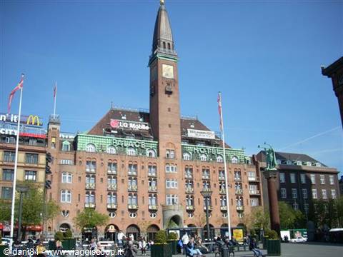 Palace Hotel with red brick tower on Rådhuspladsen square, Copenhagen