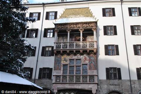 The Golden Roof in Innsbruck, gothic oriel balcony with gilded copper tiles