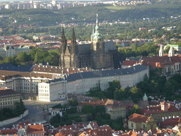 the castle seen from the Petřín lookout tower