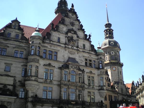 Dresden Castle, carved stone facade and Hausmannsturm tower