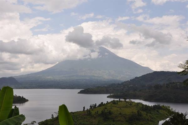 Glimpse of Lake Burera and Mount Muhabura