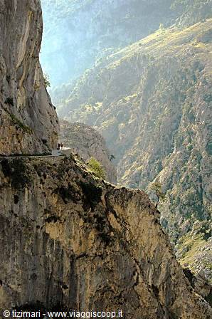 Hiking path carved into the rock of the Cares gorge, Picos de Europa