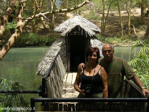 Paolo and giusy in a pond lost in the savannah of Tsavo West