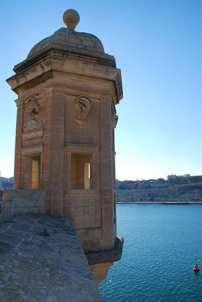 The Gardjola watchtower in Senglea with carved eye and ear symbols