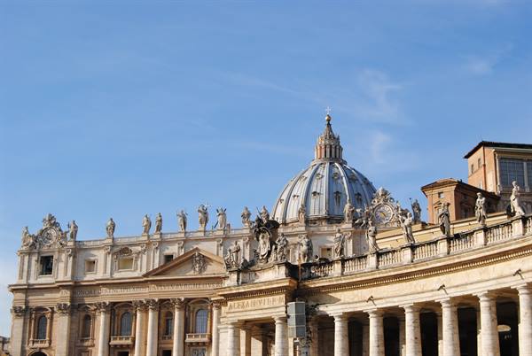 St Peter's Basilica dome and Bernini colonnade, Vatican