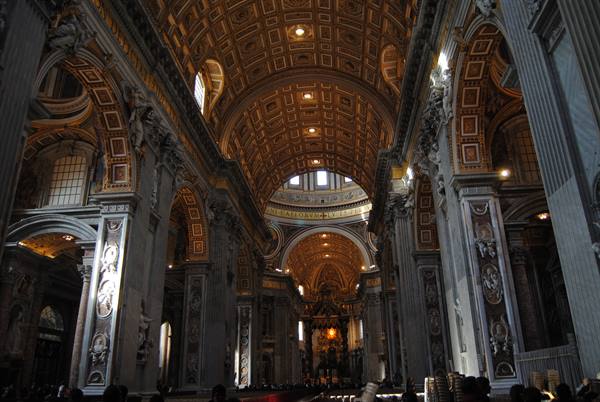 Nave and gilded coffered ceiling of St. Peter's Basilica