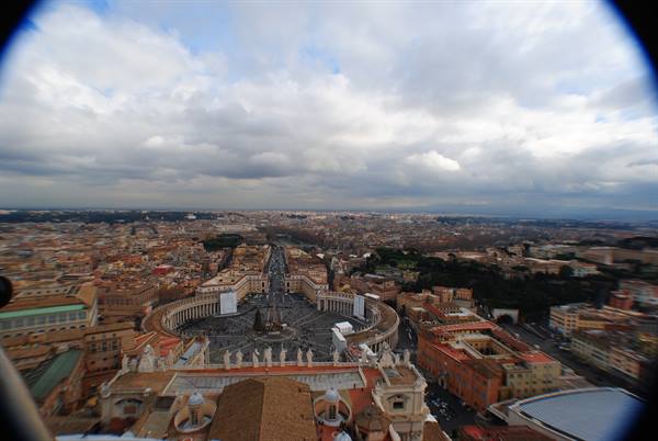 St. Peter's Square seen from the dome, clouds over Rome