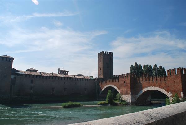 Brick Scaligero Bridge and Castelvecchio over the Adige in Verona