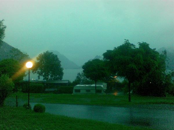 Not exactly a beautiful day: view from our tent just arrived