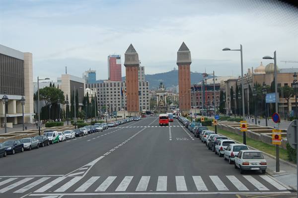 The brick Venetian Towers along Avinguda Reina Maria Cristina, Barcelona