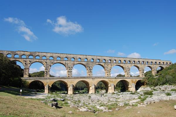 Pont du Gard, ancient Roman stone aqueduct spanning the river