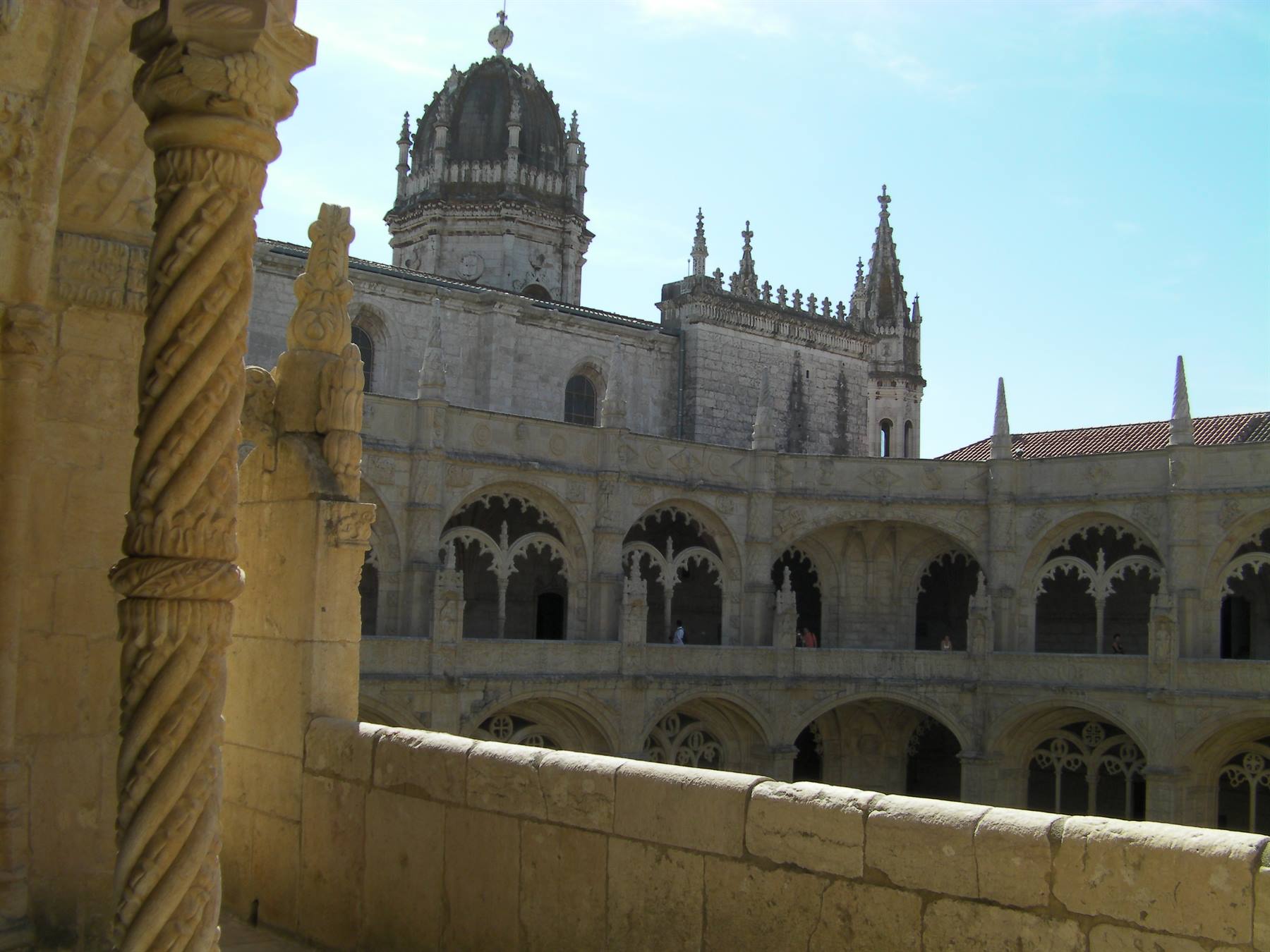 Cloister of the Jerónimos Monastery in Lisbon, carved spiral stone columns