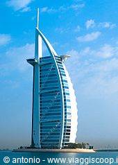 Sail-shaped Burj Al Arab skyscraper on Dubai's coast