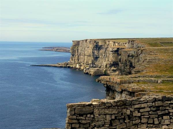 Dry stone walls atop limestone cliffs at Dún Dúchathair, Aran Islands