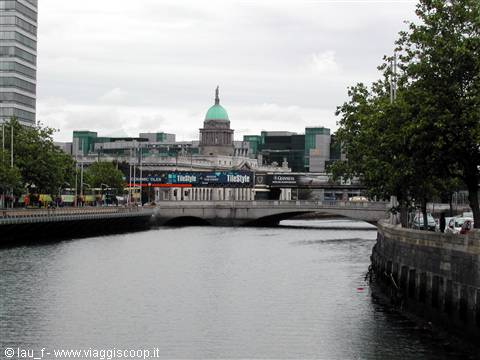 The River Liffey and the Custom House with copper dome in Dublin