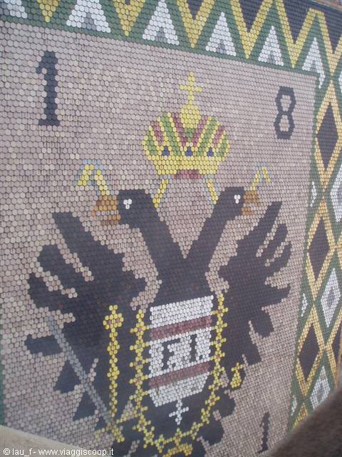 Pebble mosaic of a crowned double-headed eagle with date 1818