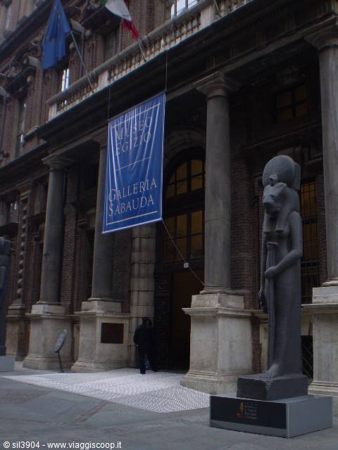 Statue of goddess Sekhmet outside the Museo Egizio entrance in Turin