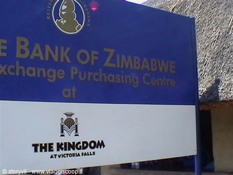 Blue Bank of Zimbabwe sign at The Kingdom, Victoria Falls