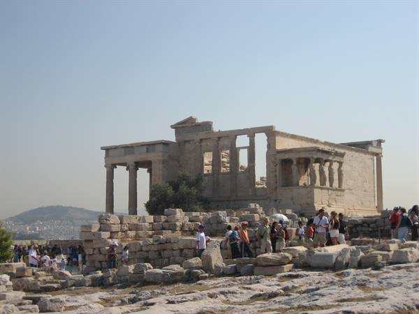 Tourists queueing in front of the Erechtheion on the Athens Acropolis