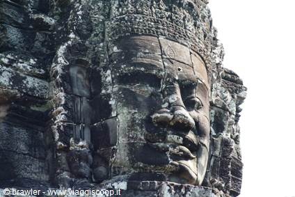 Carved stone face of Bayon temple, Angkor