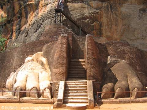The giant brick lion paws of Sigiriya, stairs climbing the rock