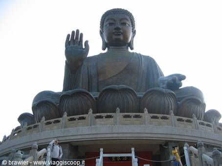Giant bronze Buddha seated on lotus flowers at Ngong Ping, Hong Kong