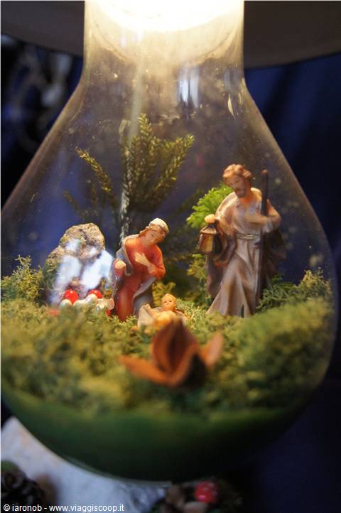 Nativity scene in a lamp